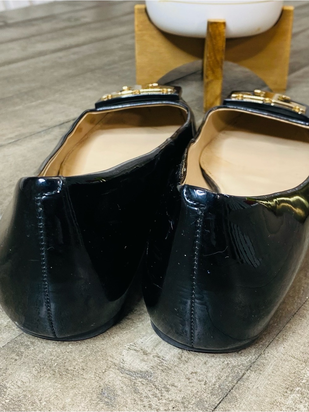 Tory Burch Gigi Black Patent Leather Ballet Flats Gold Logo Women’s Size 9 - Picture 5 of 7